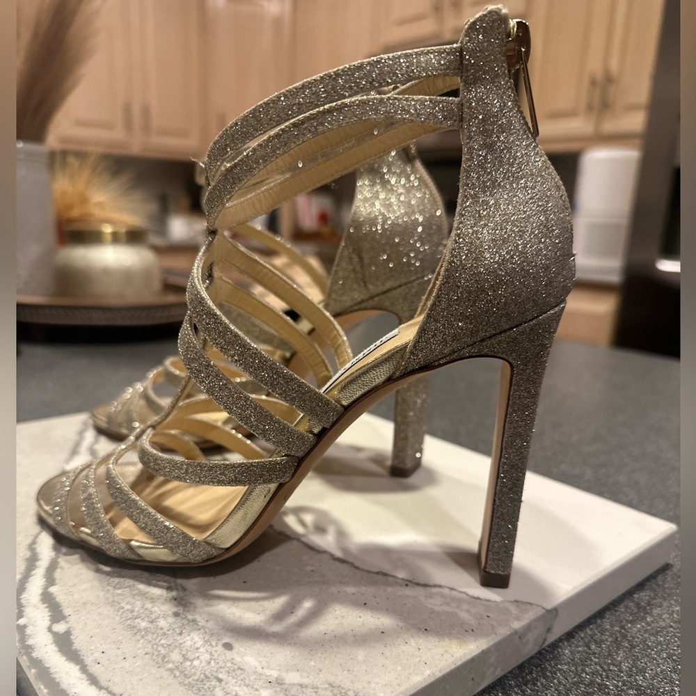 Jimmy Choo Selina 85 dusty Glitter Sandals size 37 great for prom or wedding.